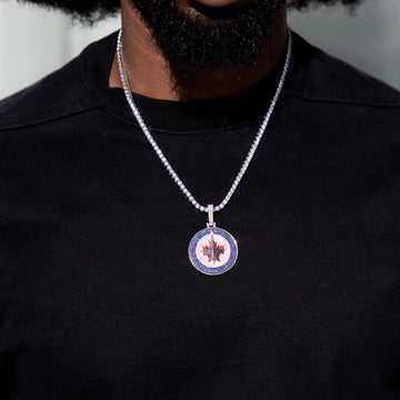 Colgante del logotipo oficial de los Winnipeg Jets de la NHL en oro blanco