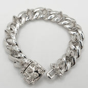 Spike Rivet Link Chain Bracelet in White Gold