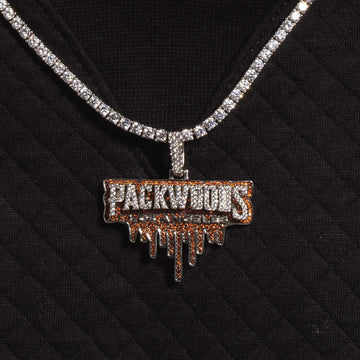 Packwoods Dripping Logo Pendant in White Gold
