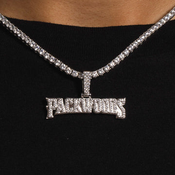 Packwoods Iced Logo Pendant in White Gold