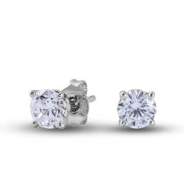 Pendientes de botón con diamante cultivado de talla redonda en oro blanco macizo