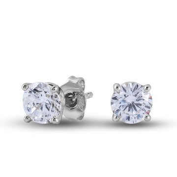 Pendientes de botón con diamante cultivado de talla redonda en oro blanco macizo