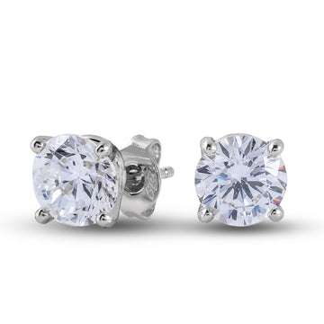 Pendientes de botón con diamante cultivado de talla redonda en oro blanco macizo