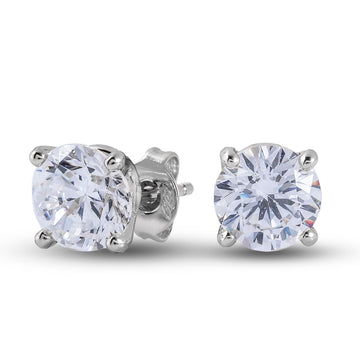 Pendientes de botón con diamante cultivado de talla redonda en oro blanco macizo