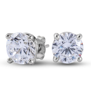 Pendientes de botón con diamante cultivado de talla redonda en oro blanco macizo