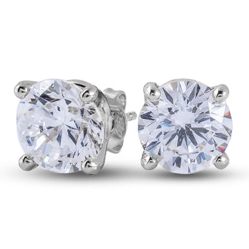 Pendientes de botón con diamante cultivado de talla redonda en oro blanco macizo