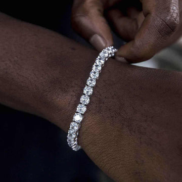Pulsera tenis para hombre de moissanita y diamantes en vermeil de oro blanco - 5 mm
