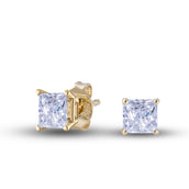 Moissanite Square Cut Diamond Stud Earring in Yellow Gold Vermeil - 5mm