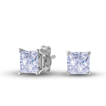 Pendientes de diamante cuadrado cultivado en laboratorio en oro blanco macizo