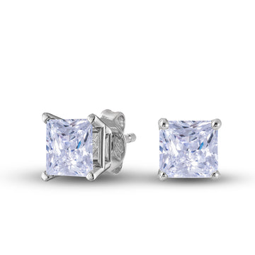 Pendientes de diamante cuadrado cultivado en laboratorio en oro blanco macizo