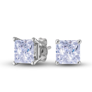 Pendientes de diamante cuadrado cultivado en laboratorio en oro blanco macizo