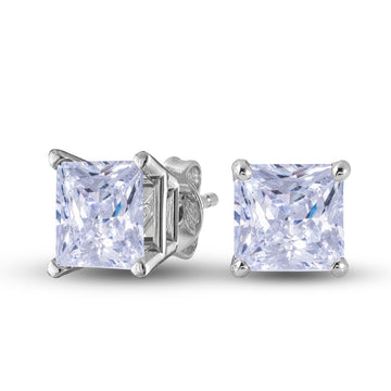 Pendientes de diamante cuadrado cultivado en laboratorio en oro blanco macizo