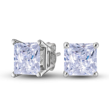 Pendientes de diamante cuadrado cultivado en laboratorio en oro blanco macizo