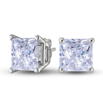 Pendientes de diamante cuadrado cultivado en laboratorio en oro blanco macizo