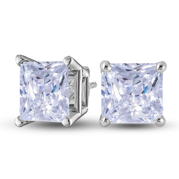 Pendientes de diamante cuadrado cultivado en laboratorio en oro blanco macizo