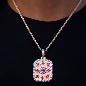 Colgante cuadrado de ojo turco en oro rosa