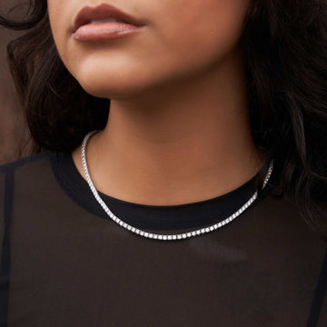 Conjunto de collar y tobillera de tenis de diamantes en oro blanco - 3 mm