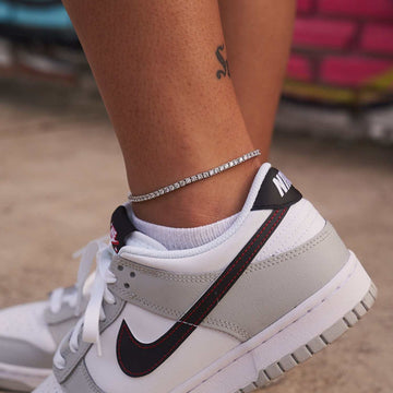 Conjunto de collar y tobillera de tenis de diamantes en oro blanco - 3 mm