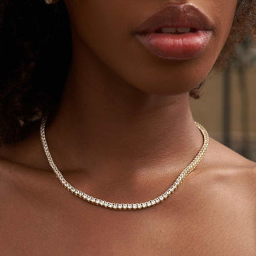 Diamond Tennis Necklace + Anklet Bundle in Yellow Gold- 3mm