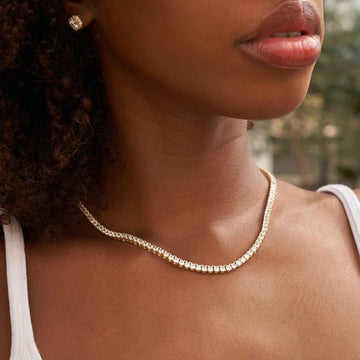 Paquete de collar y tobillera de tenis de diamantes en oro amarillo - 3 mm