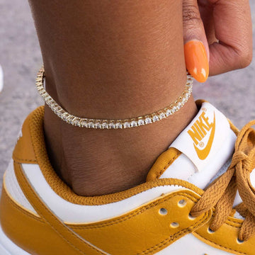 Paquete de collar y tobillera de tenis de diamantes en oro amarillo - 3 mm