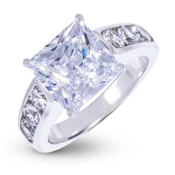 Princess Stone Thick Lab Diamond Engagement Ring in Platinum