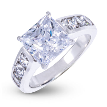 Princess Stone Thick Lab Diamond Engagement Ring in Platinum