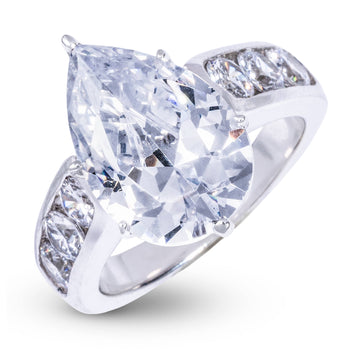 Teardrop Stone Thick Lab Diamond Engagement Ring in Solid White Gold
