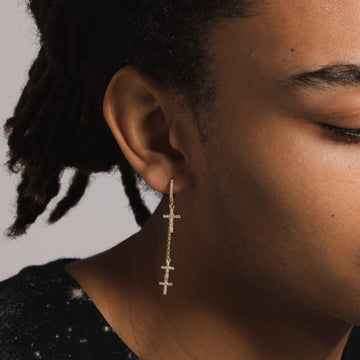 Triple Cross Drop Earrings in Yellow Gold