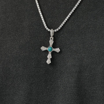 Turquoise Western Cross Pendant in White Gold