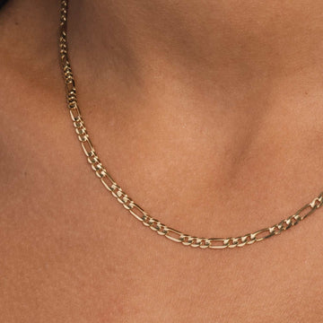 Solid Gold Micro Figaro Link Necklace
