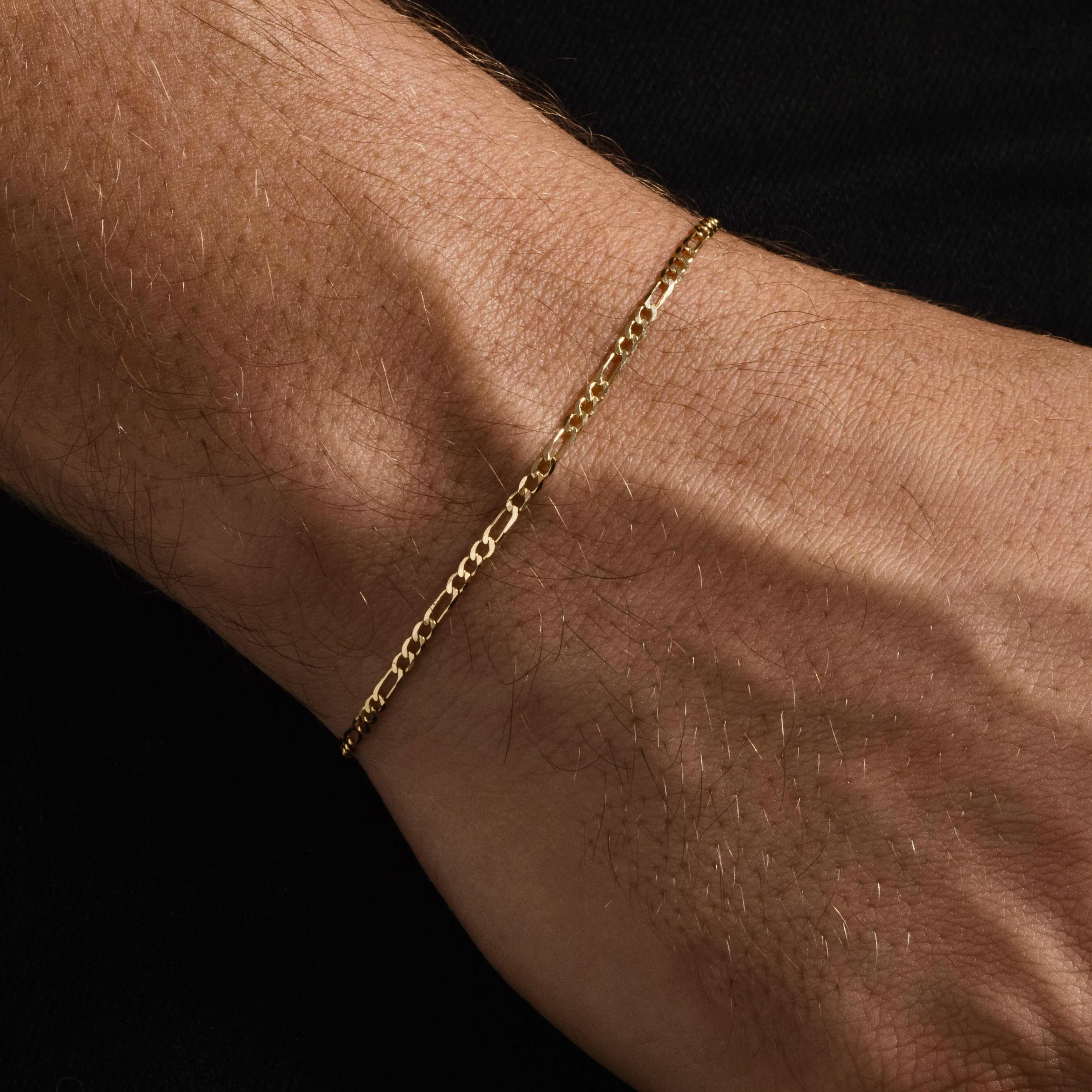 2mm Figaro Bracelet 14K Solid Gold Figaro Chain Bracelet, 2mm 3mm