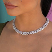 Cadena de eslabones de puntas de diamante en oro blanco - 12 mm