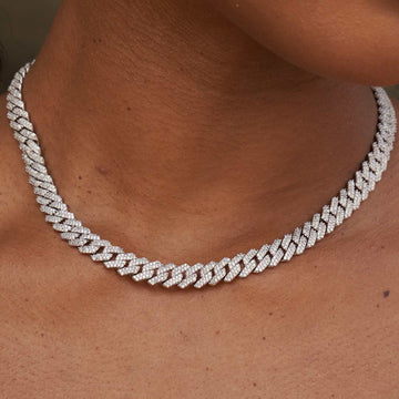 Collar cubano de eslabones con diamantes de 8,5 mm - Oro blanco
