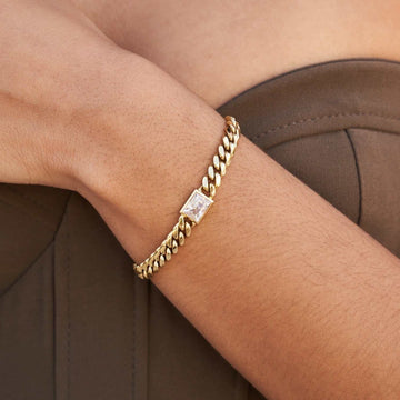 Pulsera Cubana de Oro con Piedra de Talla Esmeralda - Miami
