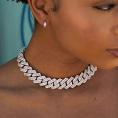 Collar de eslabones con puntas de diamante en oro blanco - 19mm