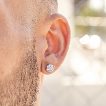 8mm Pave Set Stud Earrings in Yellow Gold