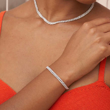 Paquete de cadena y pulsera microtenis ajustables con bolsa GLD en oro blanco o amarillo - 2mm