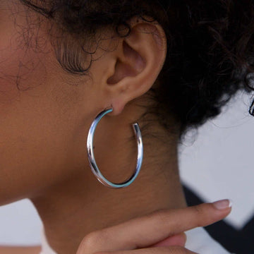 Large Tube Hoop Earrings in White Gold