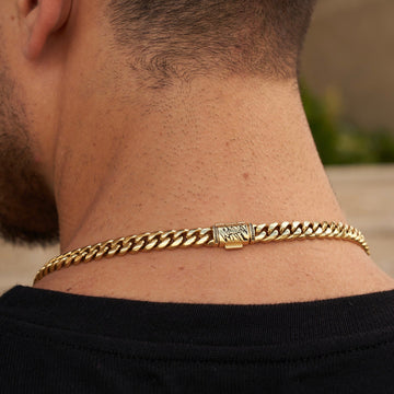 Cadena de eslabones cubanos de Miami de oro macizo en oro amarillo - 8 mm
