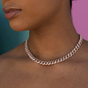 Collar Cubano de Diamantes en Oro Rosa/Blanco - 8.5mm
