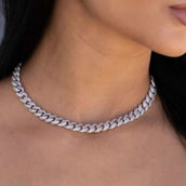 Cadena Cubana de Oro Blanco con Diamantes - 8.5mm