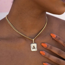 Square Initial Pendant in Yellow Gold