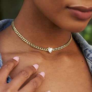 Collar cubano Crystal Heart de oro amarillo