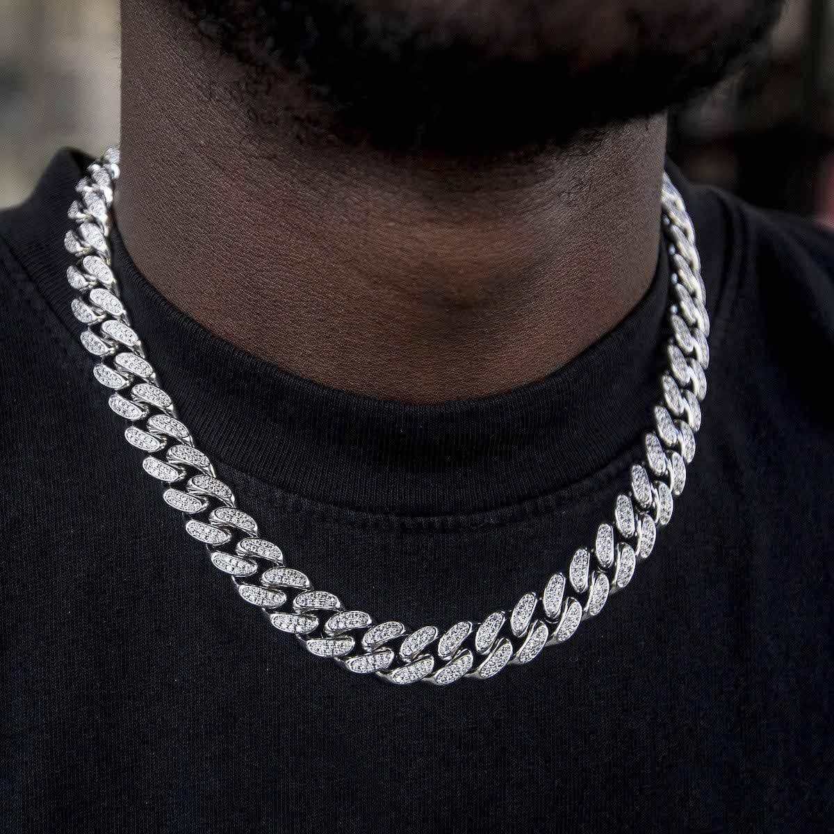 Player of the Game Chain Diamond Cuban Link Chain in White Gold 12