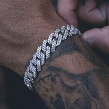 Brazalete de eslabones con diamantes en engaste de garra de oro blanco - 12 mm