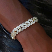 Pulsera de eslabones con diamantes de engaste en oro amarillo - 12 mm