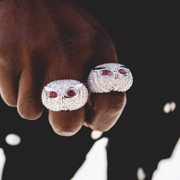 Iced Owl Ring - White Gold Vermeil