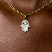 Micro Iced Hamsa Pendant in Yellow Gold