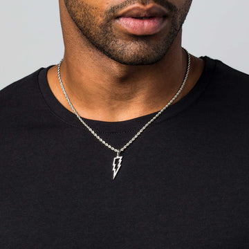 Micro Iced Lightning Bolt Pendant in White Gold - The GLD Shop
